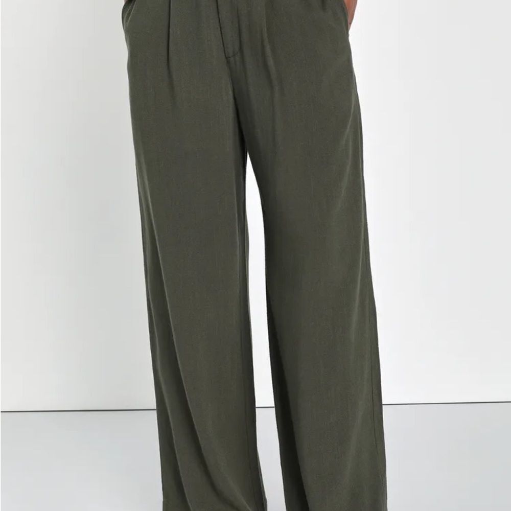 Lulu's Suits You Perfectly Olive Green Linen Wide-Leg Pants